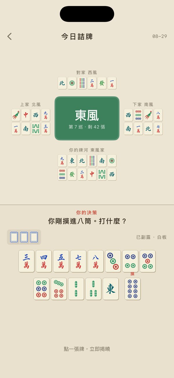 今日詰牌:你剛摸進八筒,打什麼?